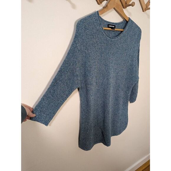 Lands End Women's Blue Linen/Cotton Blend Knit Sweater Tunic Top - Size L - Picture 3 of 6